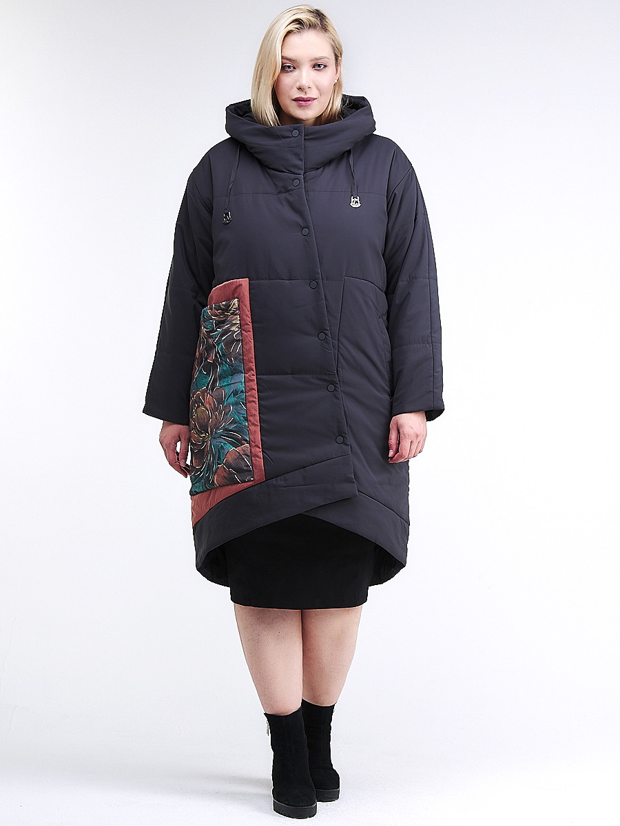 Купить Куртка зимняя женская классическая БАТАЛ темно-серого цвета 112-901_18TC