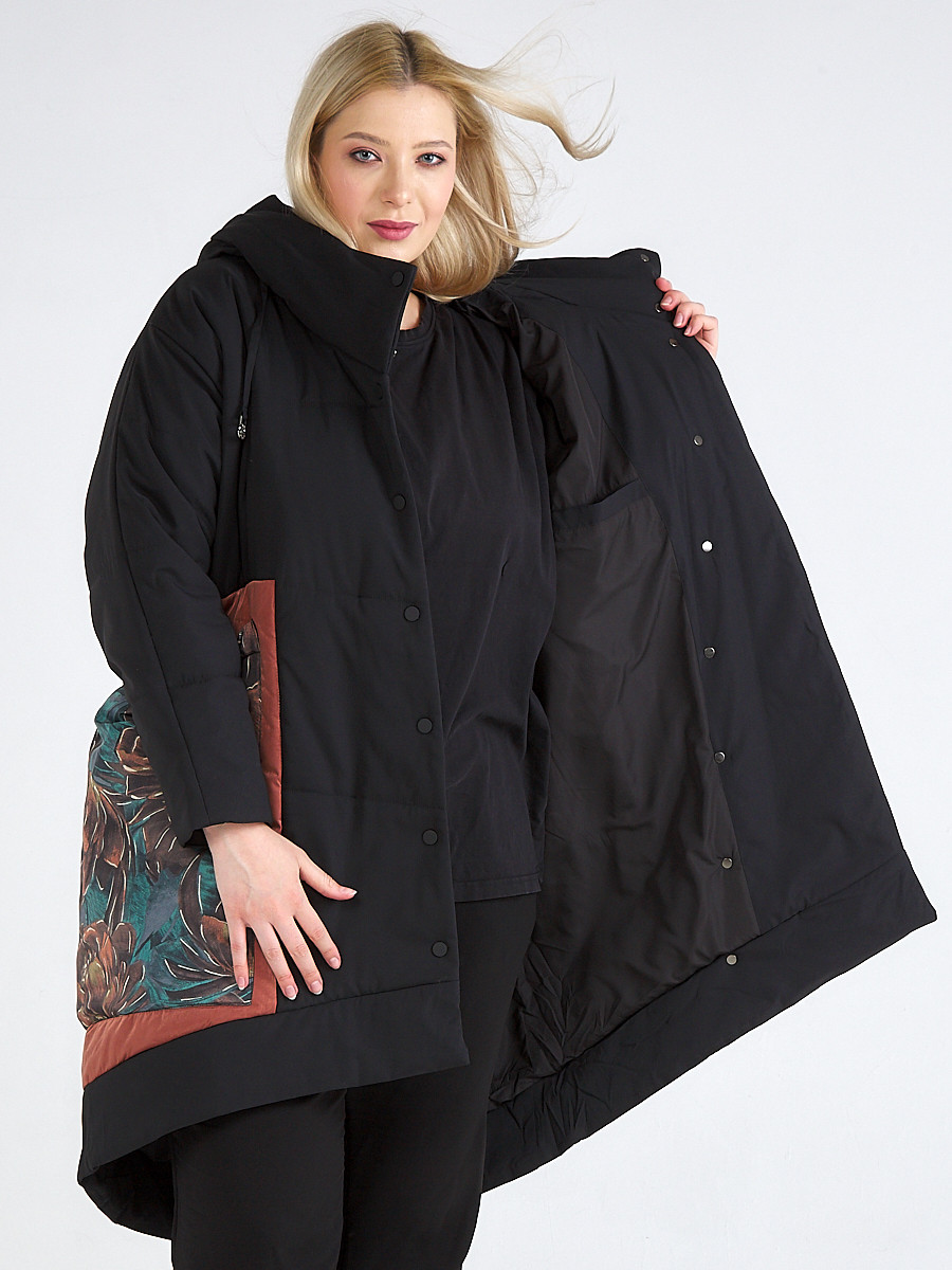 Купить Куртка зимняя женская классическая БАТАЛ черного цвета 112-901_701Ch