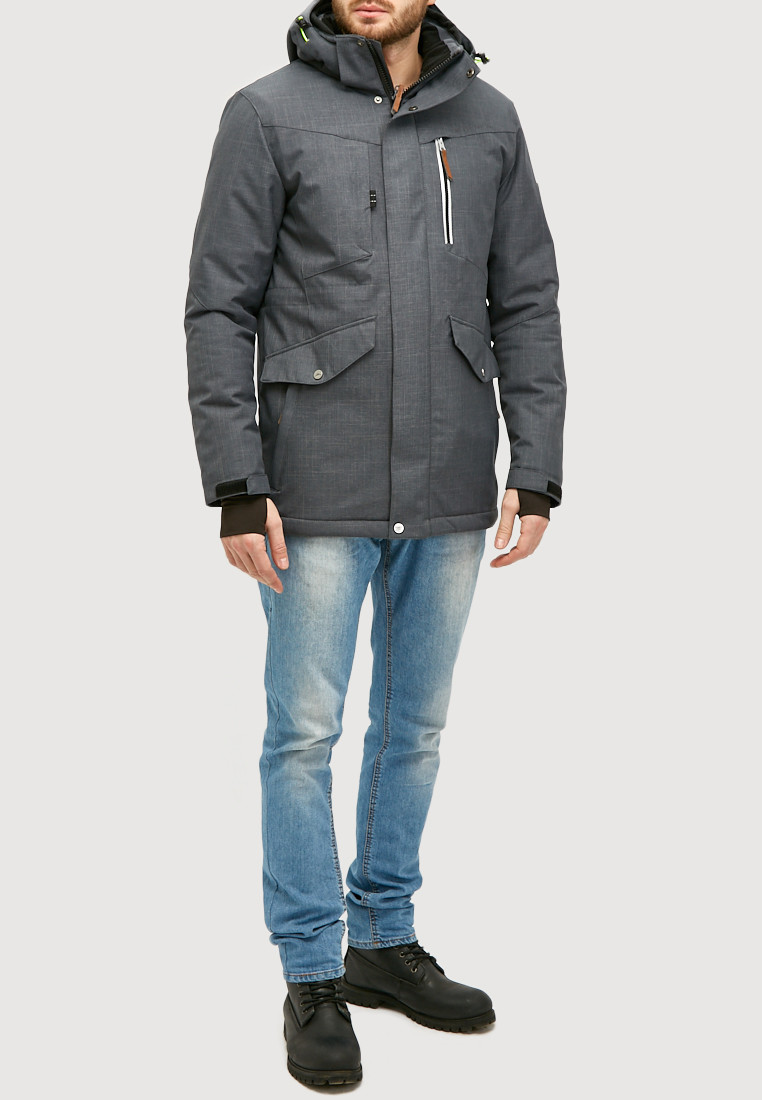 Купить Мужская зимняя горнолыжная куртка серого цвета 18128Sr