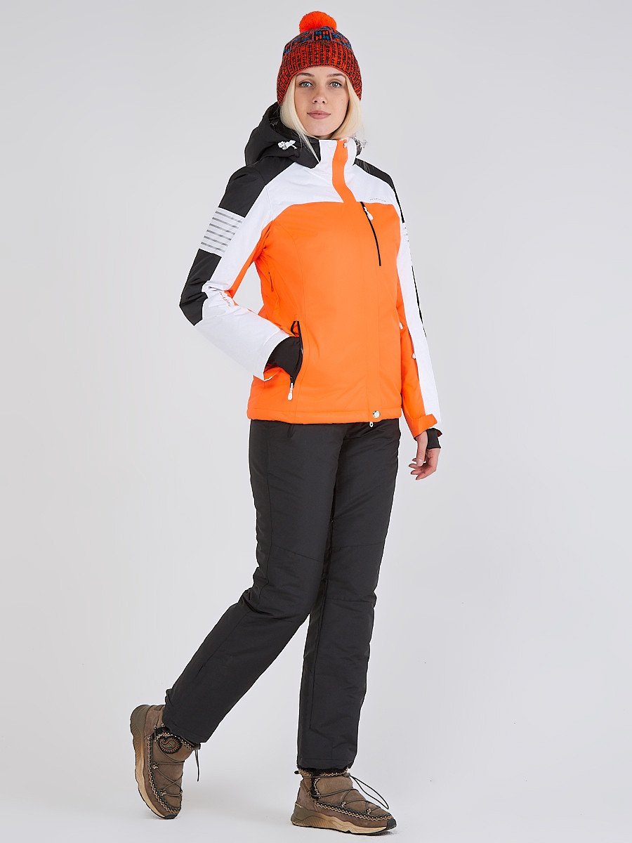 Купить Женский зимний горнолыжный костюм оранжевого цвета 019601O