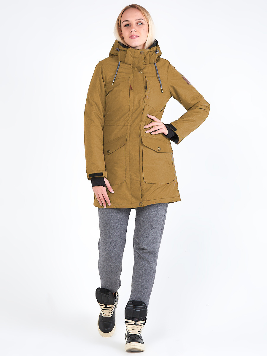 Купить Куртка парка зимняя женская горчичного цвета 19621G