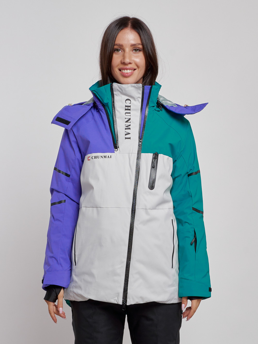 Купить Горнолыжная куртка женская зимняя темно-зеленого цвета 2322TZ