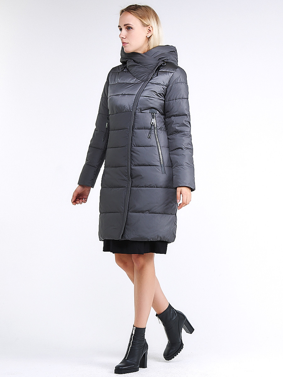 Купить Куртка зимняя женская молодежная стеганная серого цвета 870_11Sr