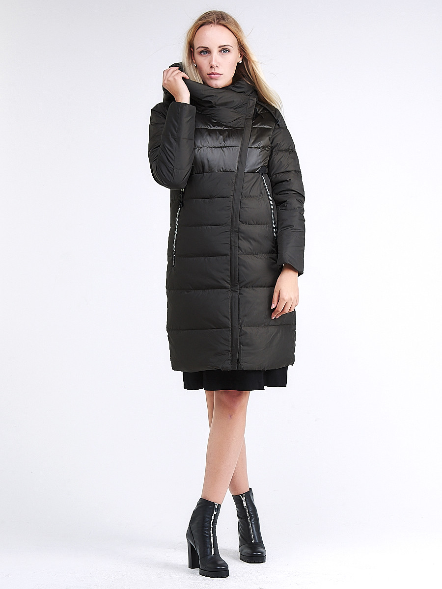 Купить Куртка зимняя женская молодежная стеганная темно-серого цвета 870_13TC