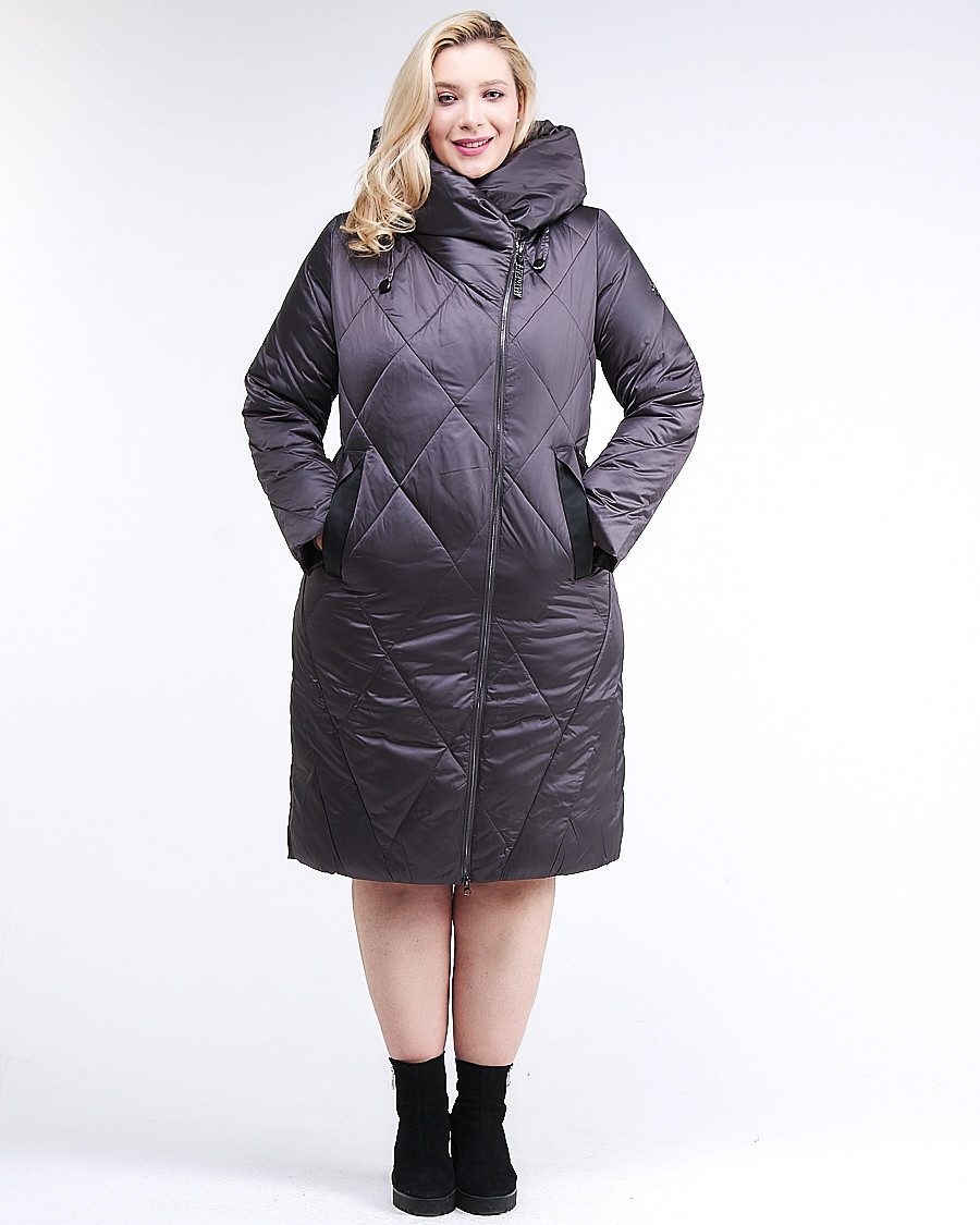 Купить Куртка зимняя женская стеганная темно-серого цвета 105-917_58TC