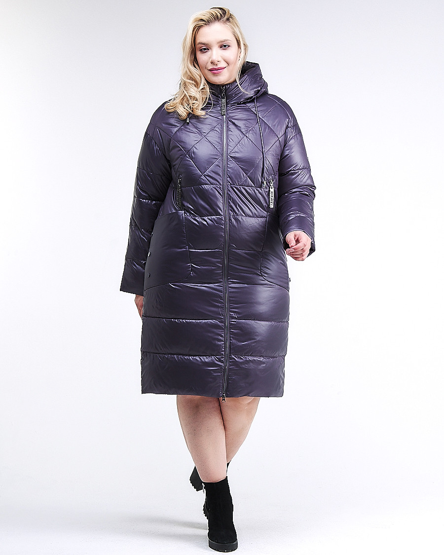 Купить Куртка зимняя женская стеганная темно-фиолетового цвета 105-918_24TF