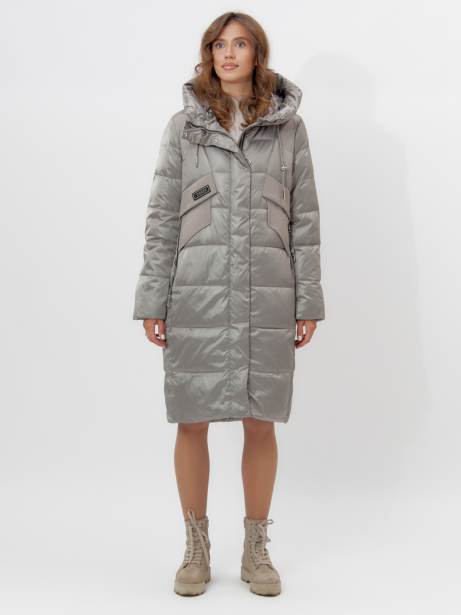 Купить Пальто утепленное женское зимние светло-серого цвета 11201SS