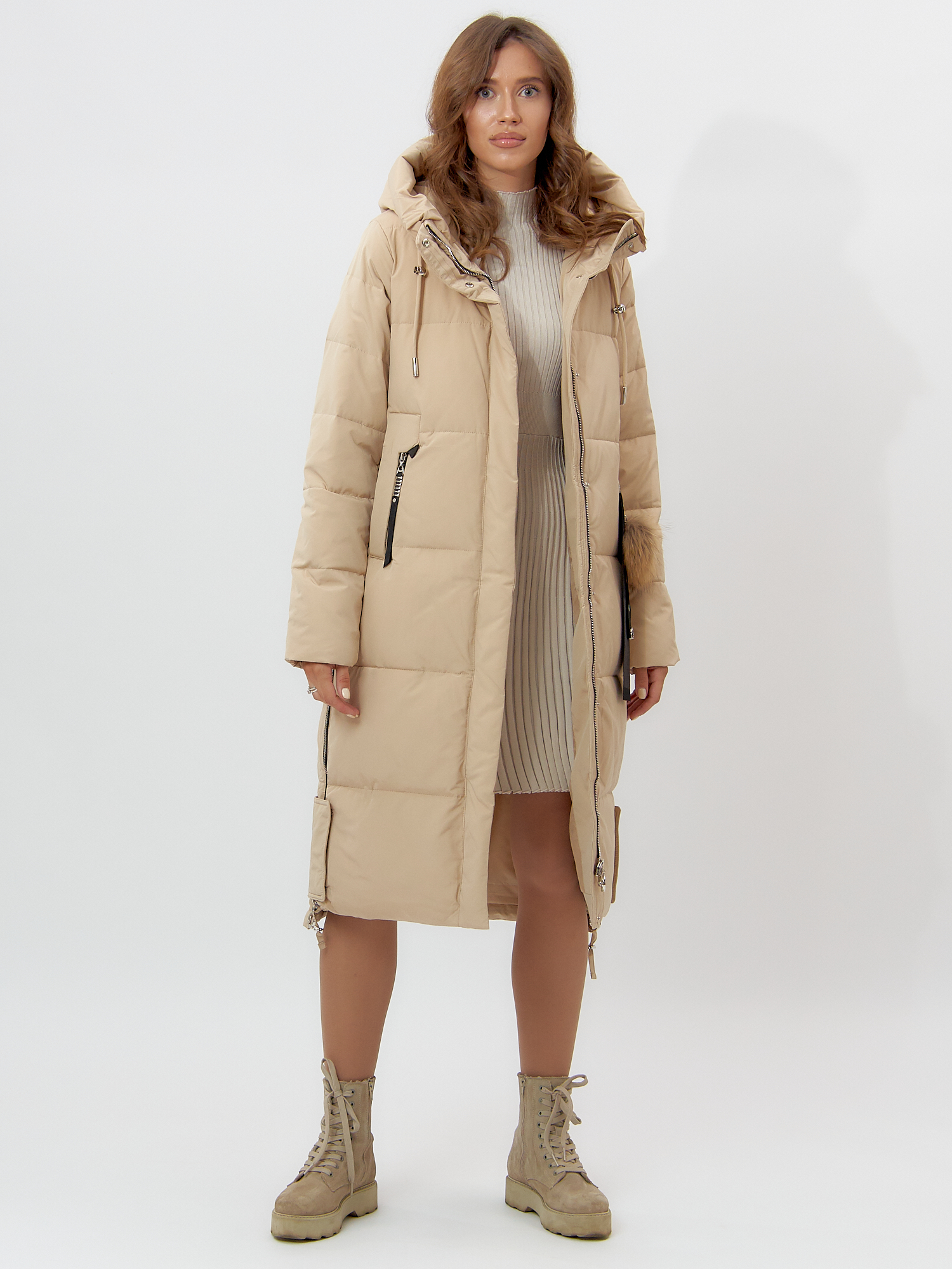 Купить Пальто утепленное женское зимние бежевого цвета 11207B