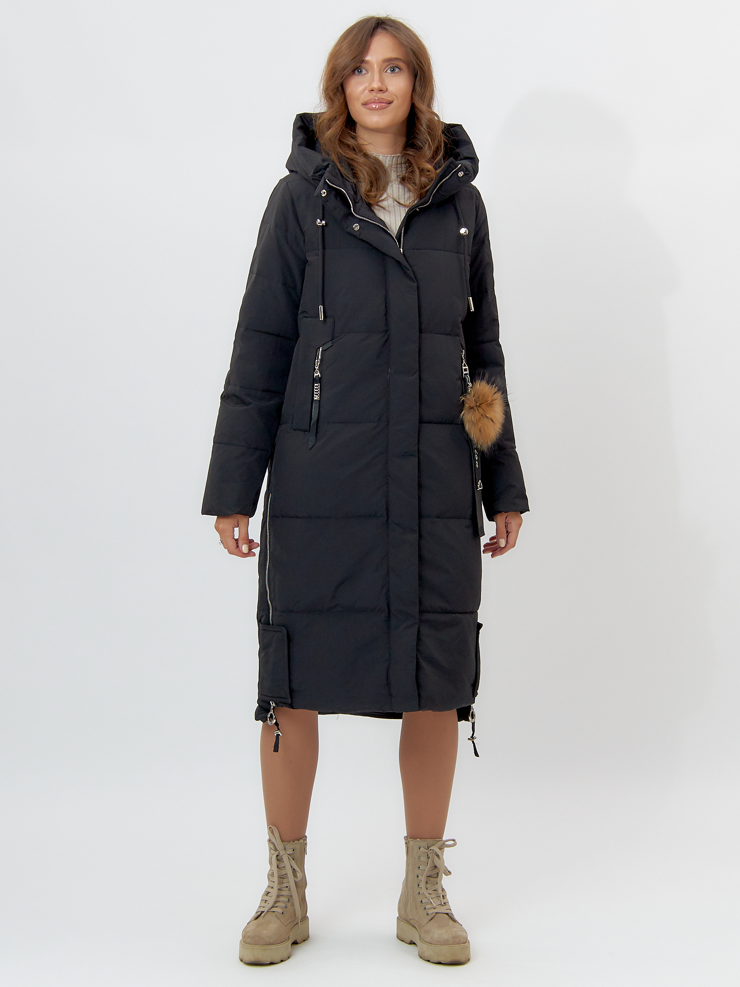 Купить Пальто утепленное женское зимние черного цвета 11207Ch