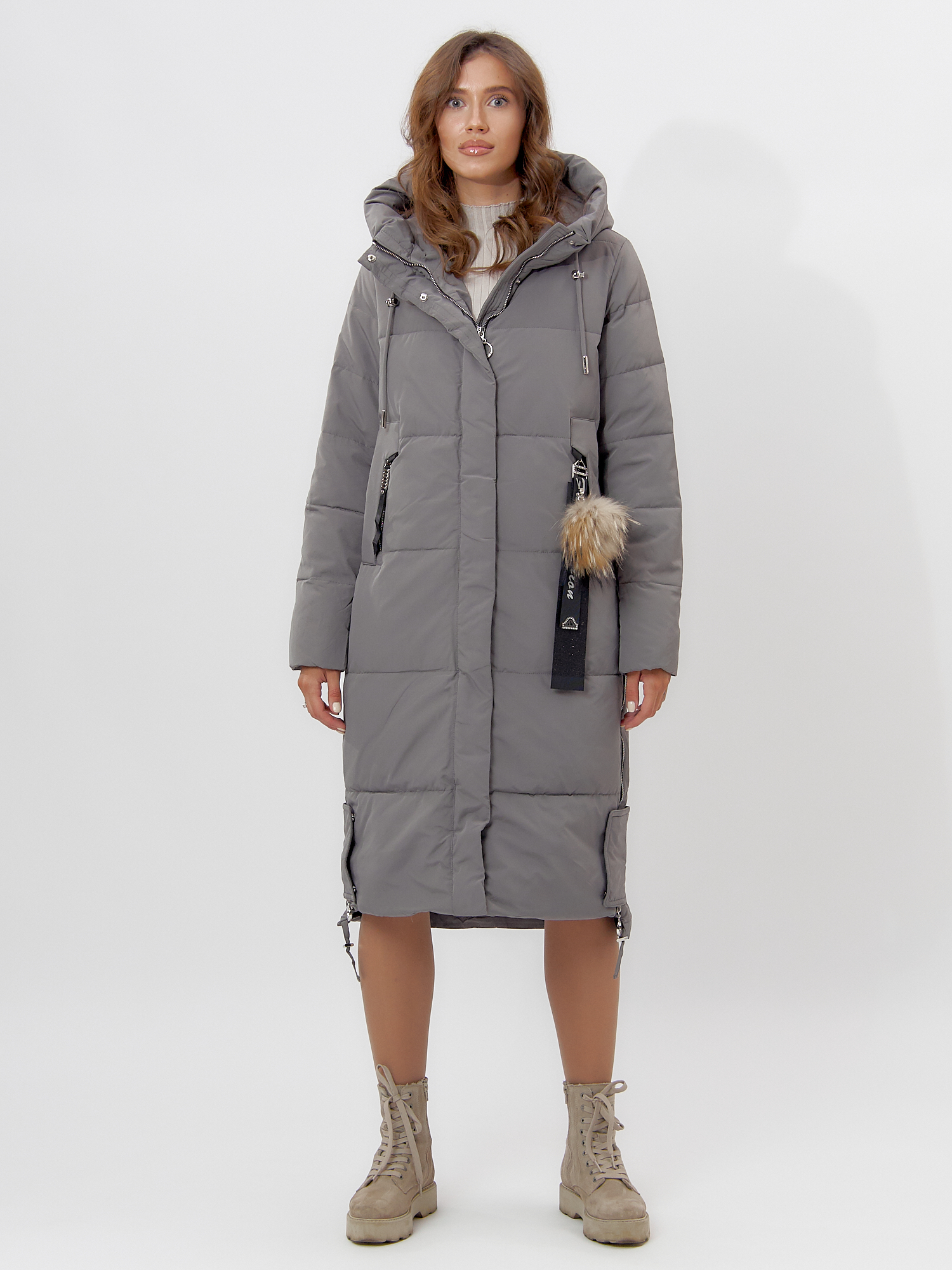 Купить Пальто утепленное женское зимние серого цвета 11207Sr