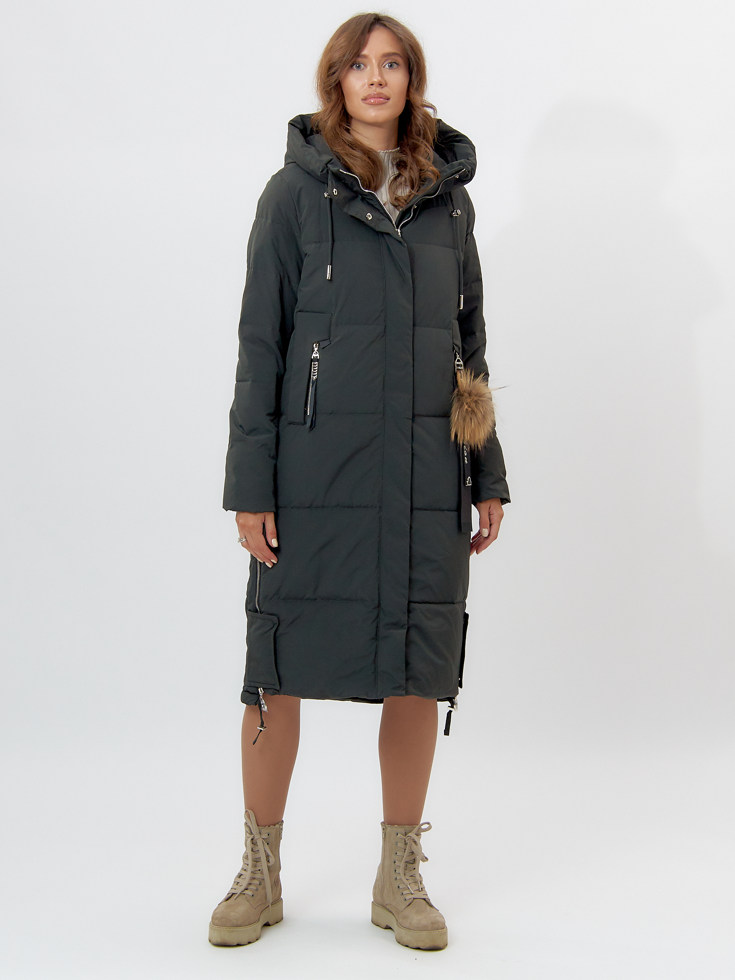Купить Пальто утепленное женское зимние темно-зеленого цвета 11207TZ
