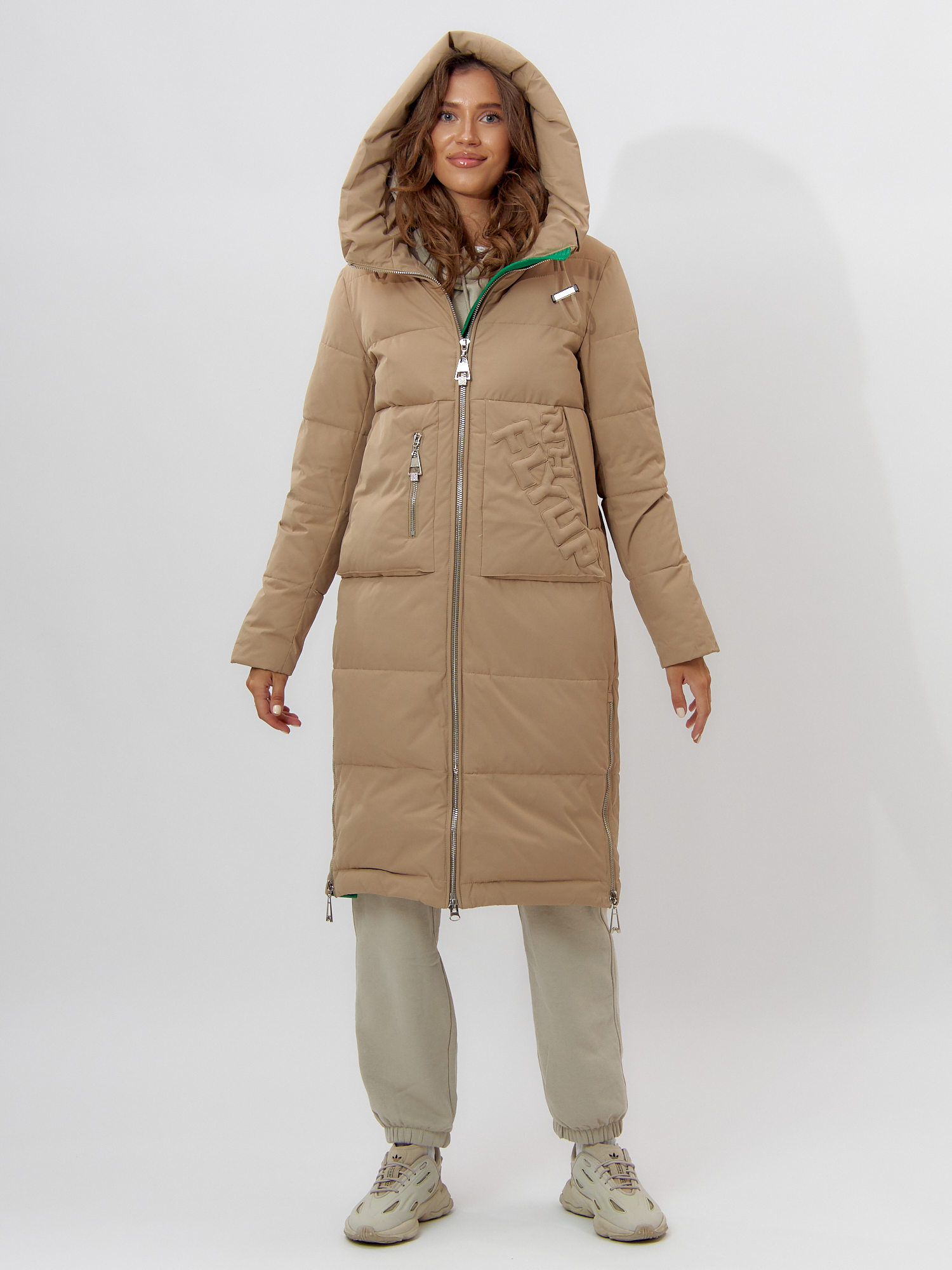 Купить Пальто утепленное женское зимние бежевого цвета 112253B