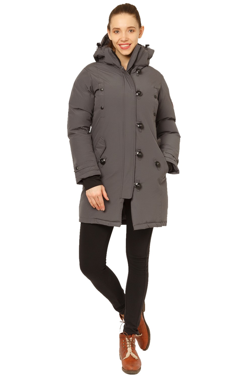Купить Куртка парка зимняя женская темно-серого цвета 1802TC