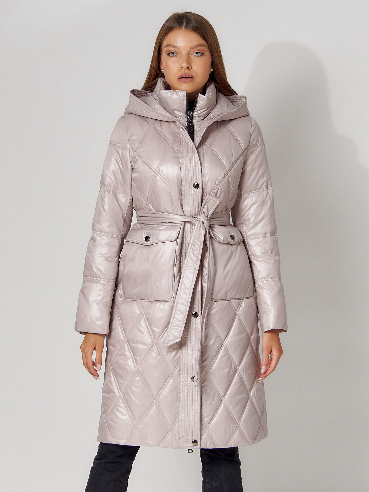Купить Пальто утепленное стеганое зимнее женское  розового цвета 448602R
