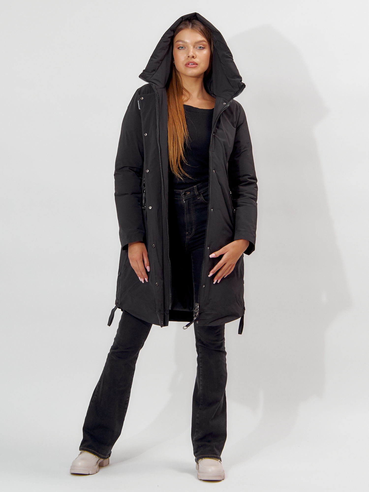 Купить Пальто утепленное зимнее женское  черного цвета 448882Ch