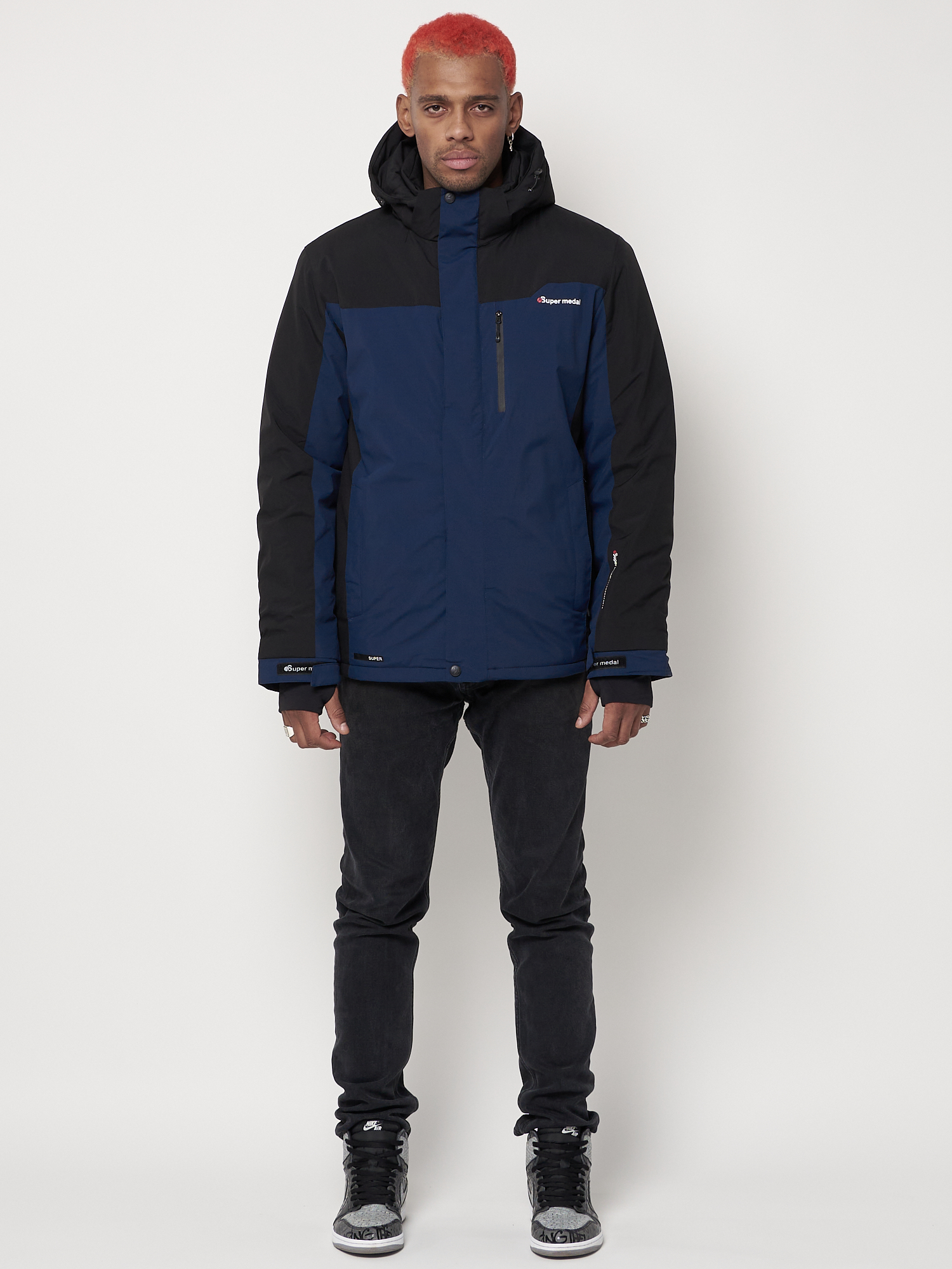 Купить Горнолыжная куртка мужская big size темно-синего цвета 88816TS