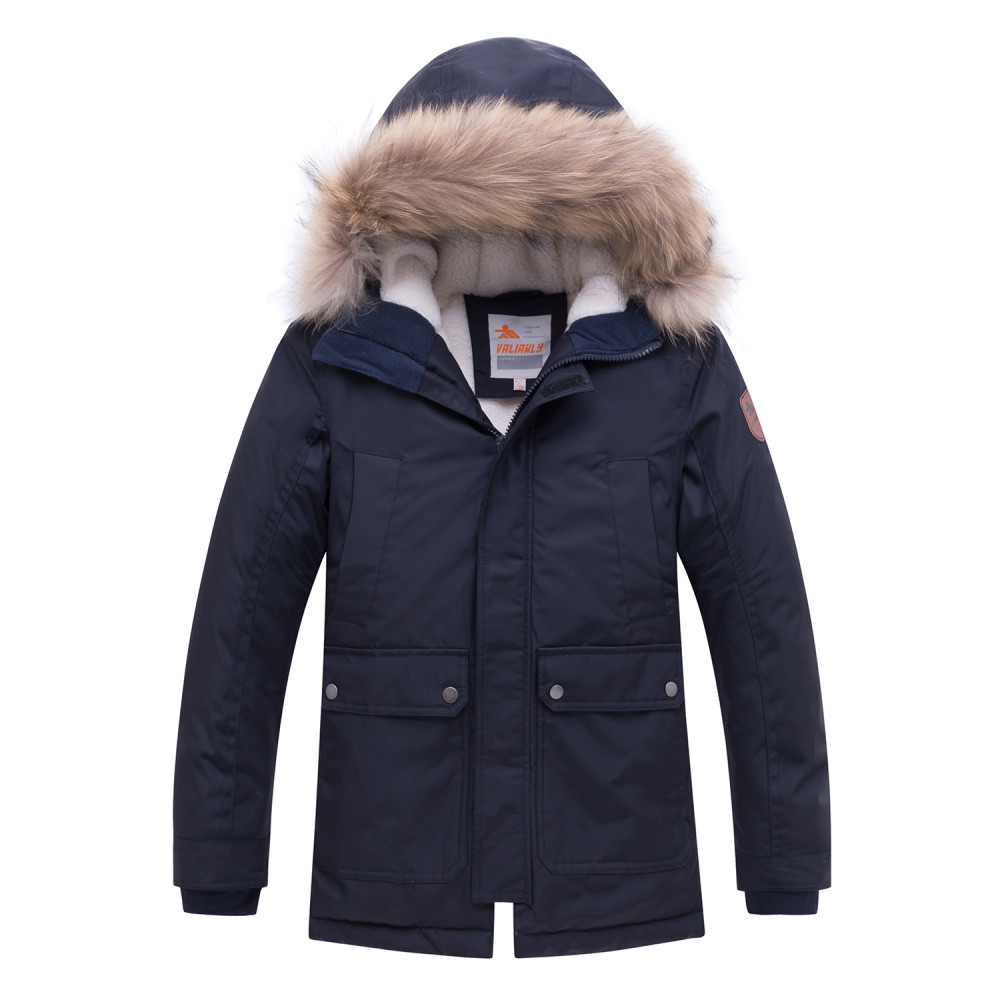 Купить Куртка парка зимняя подростковая для мальчика темно-синего цвета 8931TS