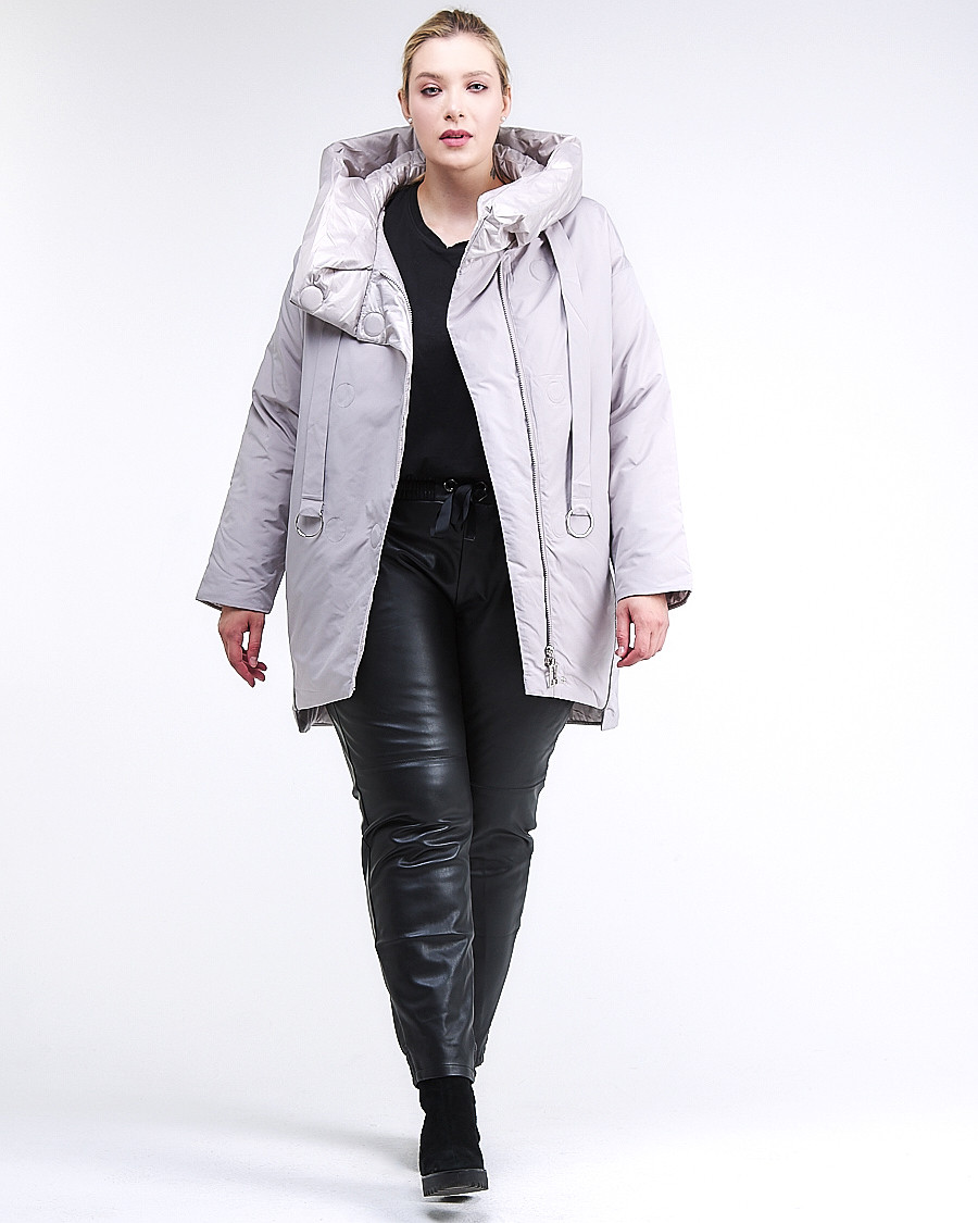 Купить Куртка зимняя женская молодежная батал серого цвета 90-911_46Sr
