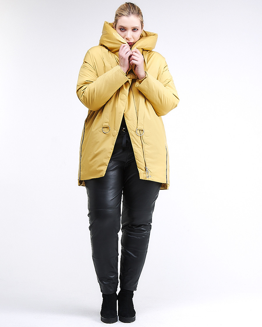 Купить Куртка зимняя женская молодежная батал желтого цвета 90-911_56J
