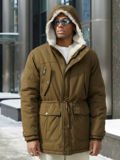 Купить куртку парку мужскую зимнюю с мехом с капюшоном оптом от производителя недорого в Москве 2606TK