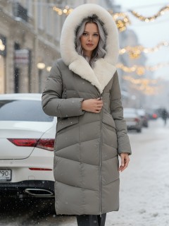 Купить пальто двубортное женское стеганные с мехом песец оптом от производителя недорого в Москве 7630K