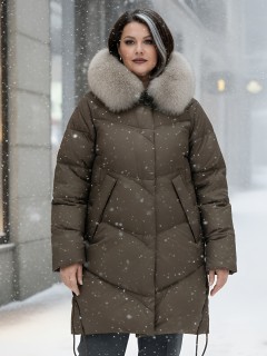 Купить пальто женское стеганные с мехом большого размера оптом от производителя зимние недорого в Москве 7745TK