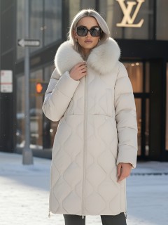 Купить пальто женское стеганные с мехом большого размера оптом от производителя зимние недорого в Москве 7753B