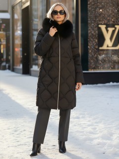 Купить пальто женское стеганные с мехом большого размера оптом от производителя зимние недорого в Москве 7753Ch