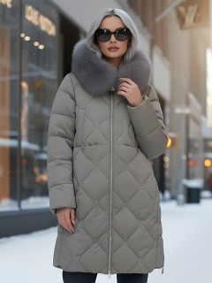 Купить пальто женское стеганные с мехом большого размера оптом от производителя зимние недорого в Москве 7753K
