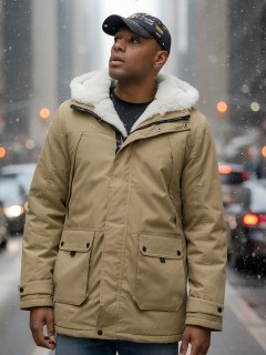 MG парка мужская зимняя с капюшоном с мехом зимняя молодежная модная аляска купить от производителя дешево в Москве с доставкой по всей России 8753G