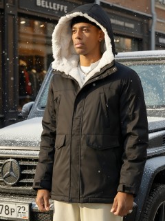 Купить куртку парку мужскую зимнюю с мехом с капюшоном оптом от производителя недорого в Москве 8755Ch