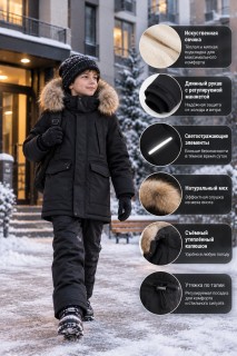 Купить куртку парку детскую зимнюю подростковую для мальчика с мехом оптом от производителя недорого в Москве 9441Ch