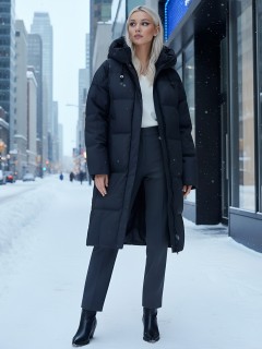 Купить пальто куртку женскую утепленную с капюшоном зимнюю оптом от производителя недорого в Москве 9619Ch