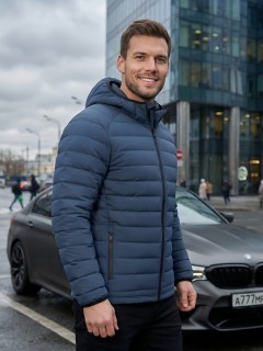 Куртка мужская стёганая с капюшоном с графеновой подкладкой купить оптом от производителя в Москве 9623_1S
