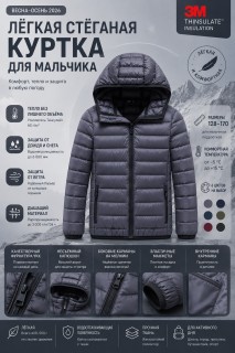 Стёганая куртка для мальчика с капюшоном Тинсулейт | купить недорого оптом от производителя в Москве 9625_3TC