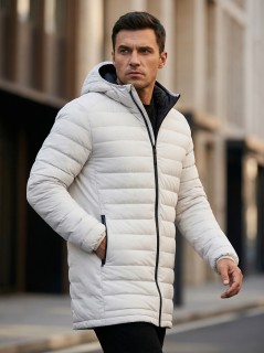 Куртка мужская удлинённая стёганая с капюшоном купить оптом от производителя дешево в Москве 9629_1B