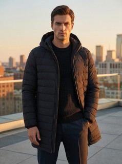 Куртка мужская удлинённая стёганая с капюшоном купить оптом от производителя дешево в Москве 9629_1Ch