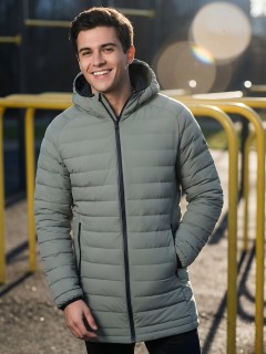 Куртка мужская удлинённая стёганая с капюшоном купить оптом от производителя дешево в Москве 9629_1Z