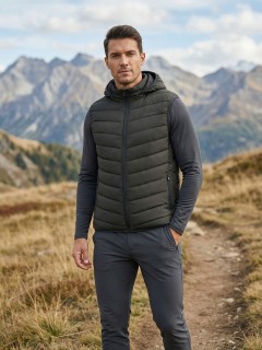 Жилет мужской лёгкий стёганый с капюшоном купить оптом от производителя недорого в Москве 9635_1Kh