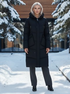 Купить пальто куртку женскую утепленную с капюшоном зимнюю оптом от производителя недорого в Москве 9639Ch