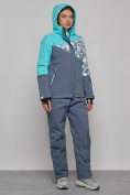 Купить Горнолыжный костюм женский зимний бирюзового цвета 02337Br, фото 7