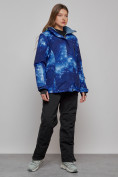 Купить Горнолыжный костюм женский большого размера зимний темно-синего цвета 03517TS, фото 3