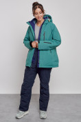 Купить Горнолыжный костюм женский большого размера зимний зеленого цвета 03936Z, фото 7