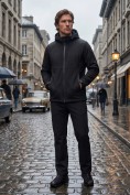 Купить Мужской костюм спортивный софтшелл с флисом и мембраной черного цвета 09611Ch, фото 2