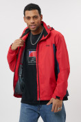 Купить Ветровка спортивная с капюшоном мужская красного цвета 10821Kr, фото 7