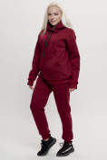 Купить Трикотажный спортивный костюм женский с начесом бордового цвета 1084Bo, фото 3