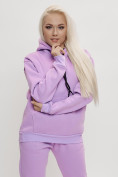 Купить Трикотажный спортивный костюм женский с начесом фиолетового цвета 1084F, фото 11