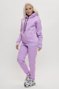 Купить Трикотажный спортивный костюм женский с начесом фиолетового цвета 1084F, фото 5