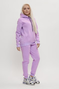 Купить Трикотажный спортивный костюм женский с начесом фиолетового цвета 1084F, фото 7