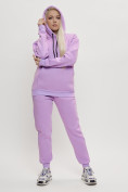 Купить Трикотажный спортивный костюм женский с начесом фиолетового цвета 1084F, фото 8